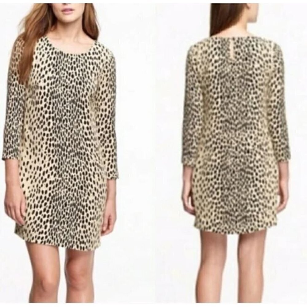 J Crew Dress Womens 4 Jules Leopard Animal Print Mini Shift 3/4 Sleeve Boho